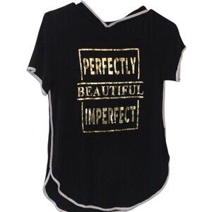Perfectly Beautiful Imperfect Black & Gold Graphic Tee With White Piping Medium